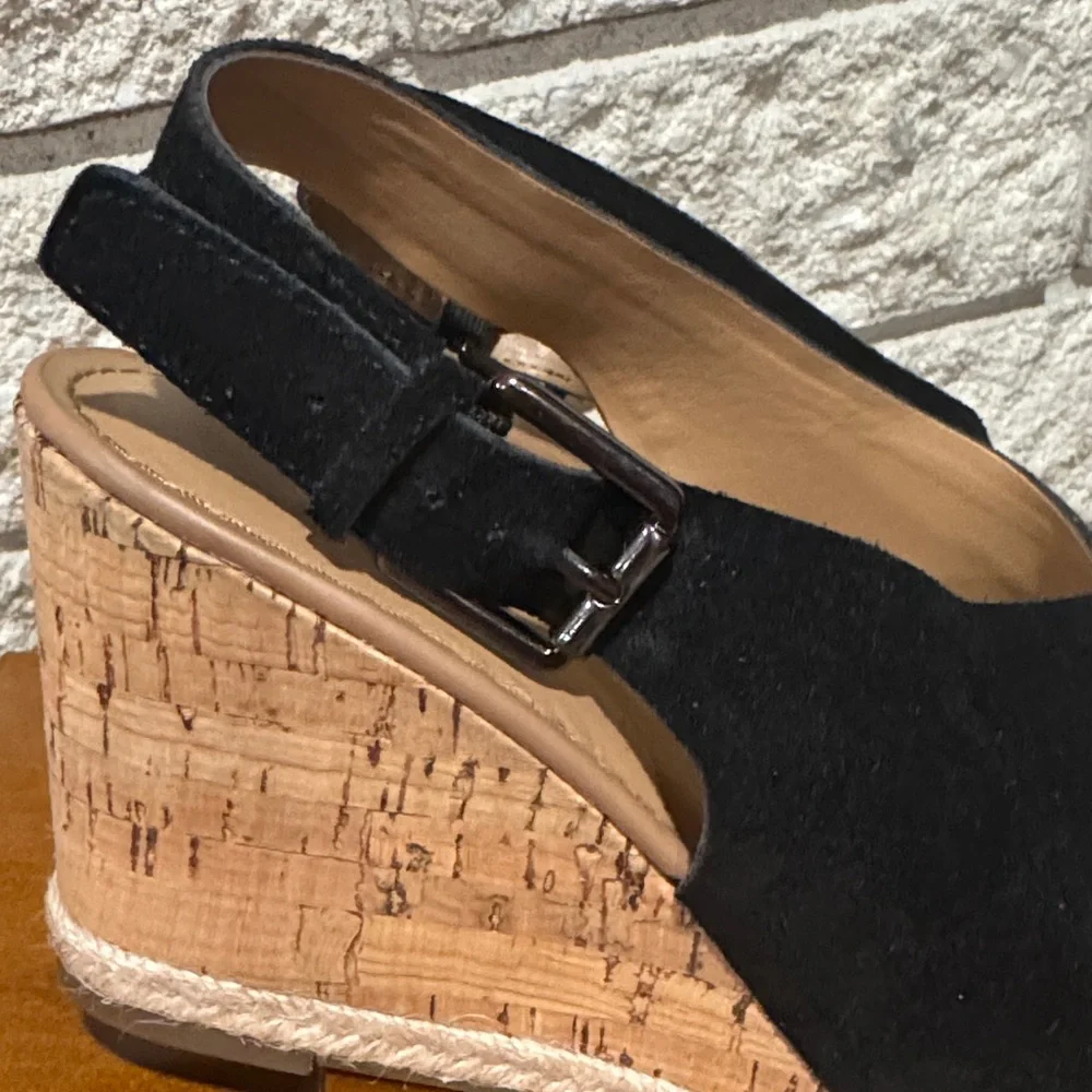Franco Sarto Black Suede Cork Wedges - Picture 4 of 7